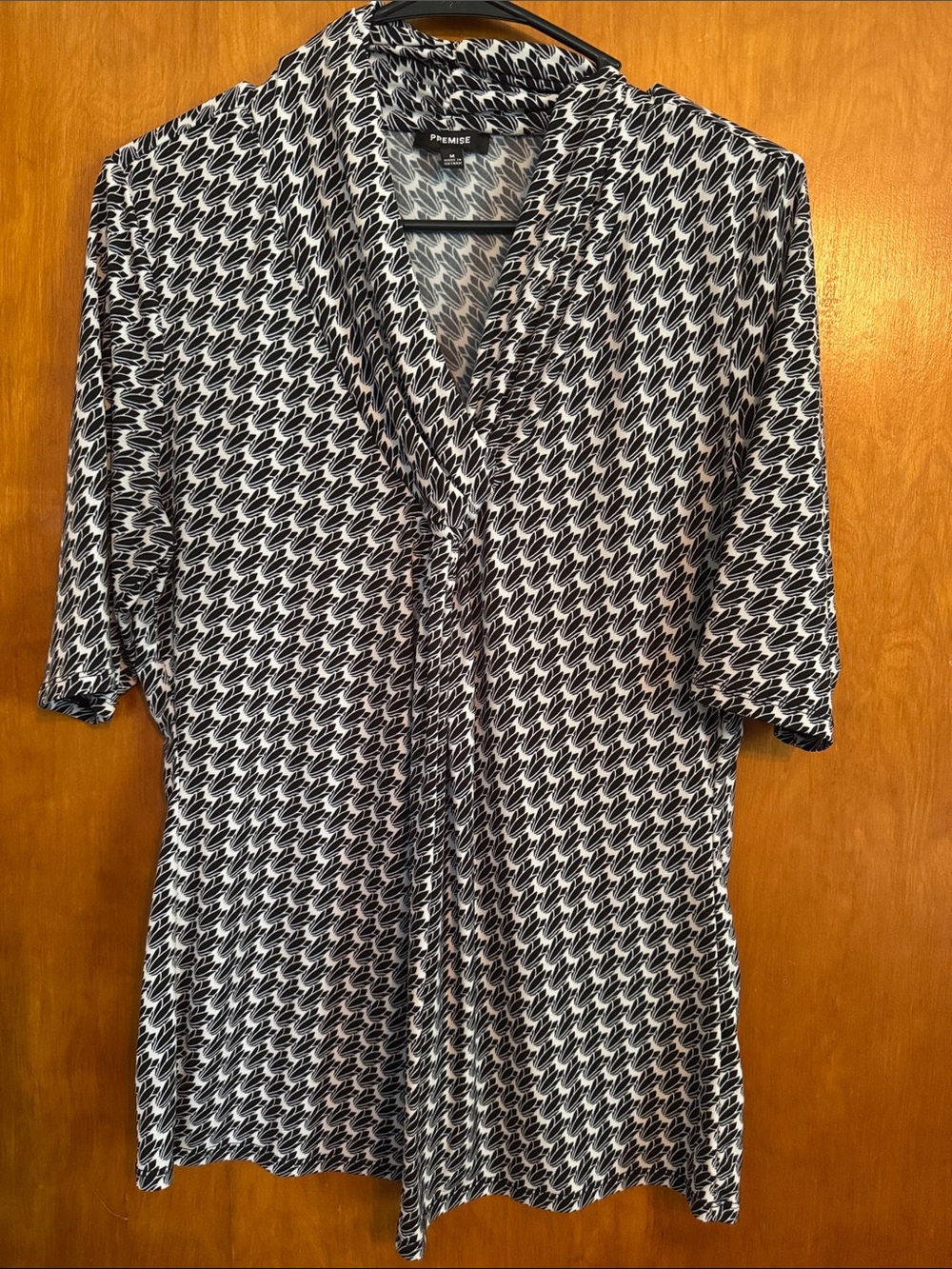 Premise Black & White Geometric Tie-Neck Tunic